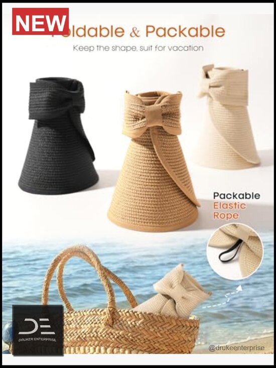 Wide Brim Sun Visor Hat with Ponytail Hole UPF 80+ Packable Adjustable